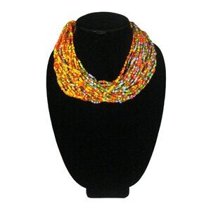 Donna Necklace Women 19 Inch Jewelry Goldtone African Trade Beads Glass Torsade